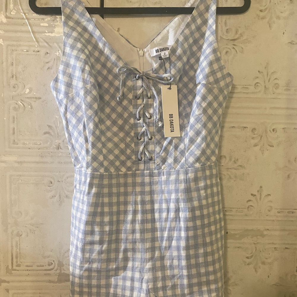 Blue and White Gingham Jumpsuit